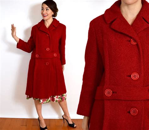 Vintage 70's Christian Dior Dark Red Wool Long Winter Coat